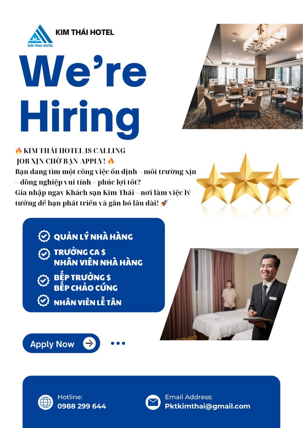  KIM THÁI HOTEL IS CALLING – JOB XỊN CHỜ BẠN APPLY! 